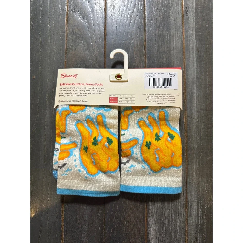 Shinesty The Pirates Booty Super Stupid Soft Crew Socks Large Tropical Skull